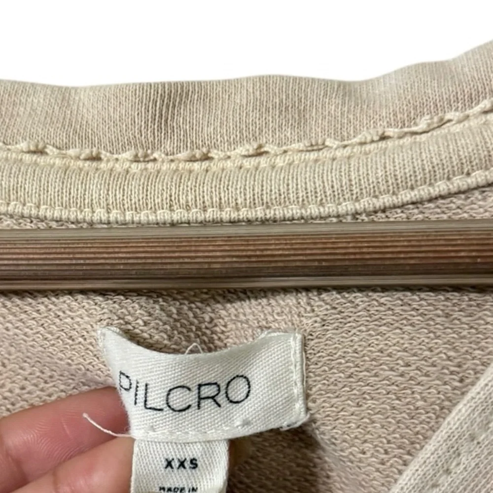 ANTHROPOLOGIE Pilcro Batwing Beige Eyelet Cotton Sweatshirt Pullover Top